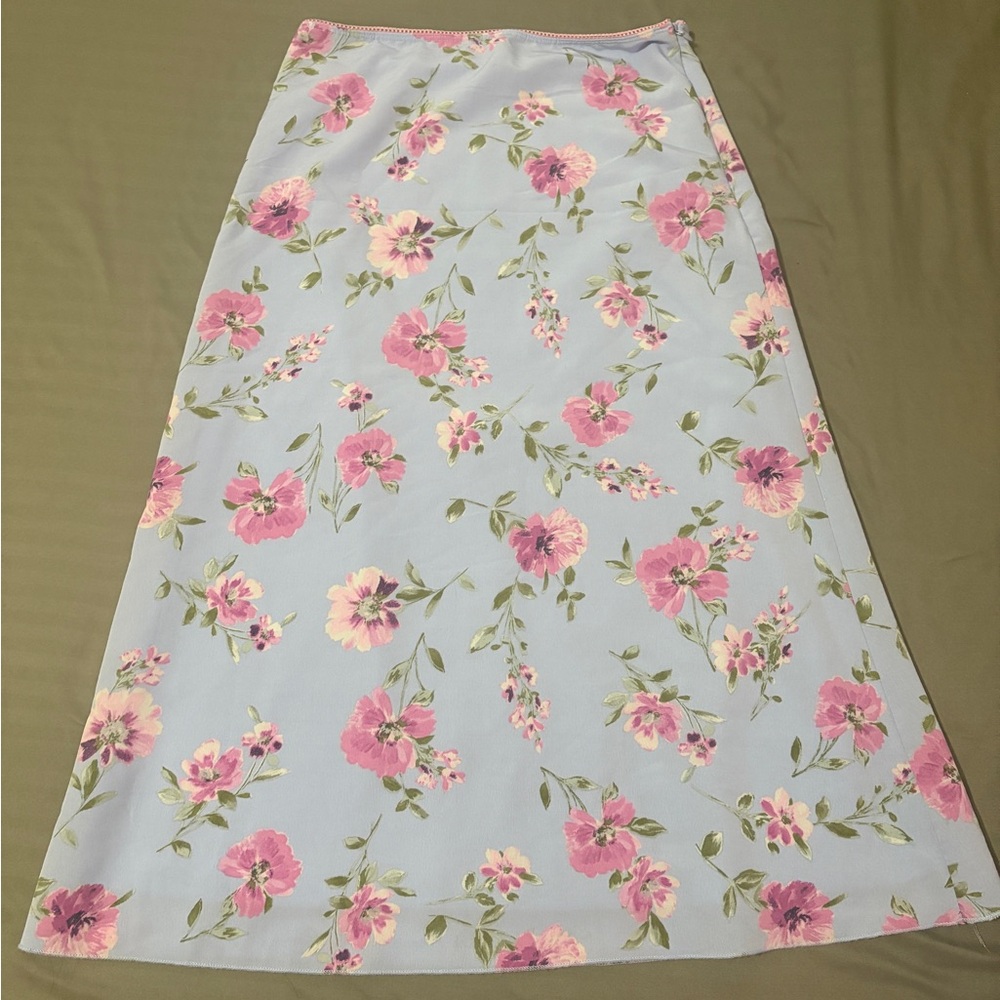 Floral A-Line Skirt in Blue and Pink